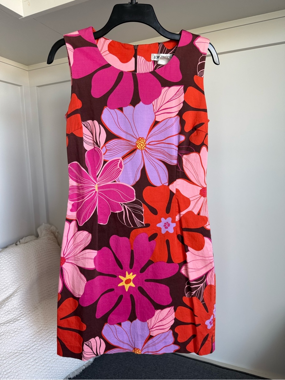 Vintage J.W. Treci  Floral Shift Dress  Pink, Brown, Orange Purple. Size Small